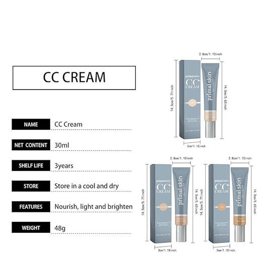 Primal Skin CC Cream for Women, Lightweight Moisturize Cc Cream, Liquid Foundation Makeup 1.8 Fl Oz/30ml (Medium-1PCS)