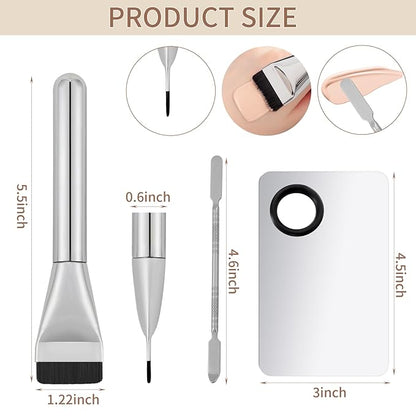 3Pcs Makeup Mixing Palette Kit Including Foundation Spatula, Makeup Palette Tray, and Brushes for Women, Girl Korean Cosmetic Spatula Tool(Metal)