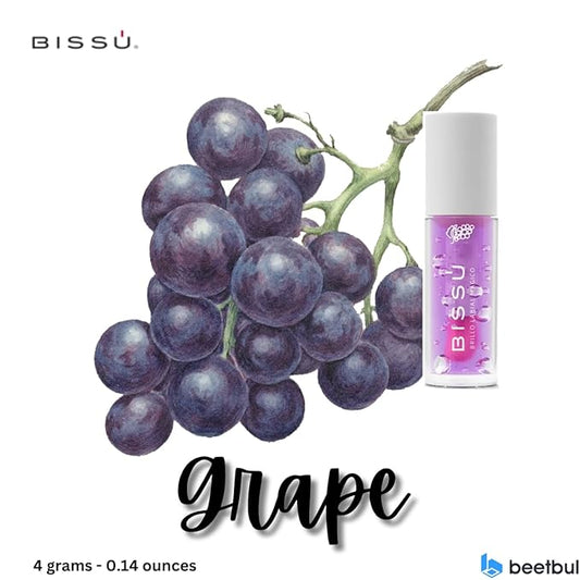 Bissú Magic Lip Gloss, 6 Fruity Scents, Moisturizing pH Reactive Gloss, with drop-shaped applicator and large size (05 Grape, 4 Grams)