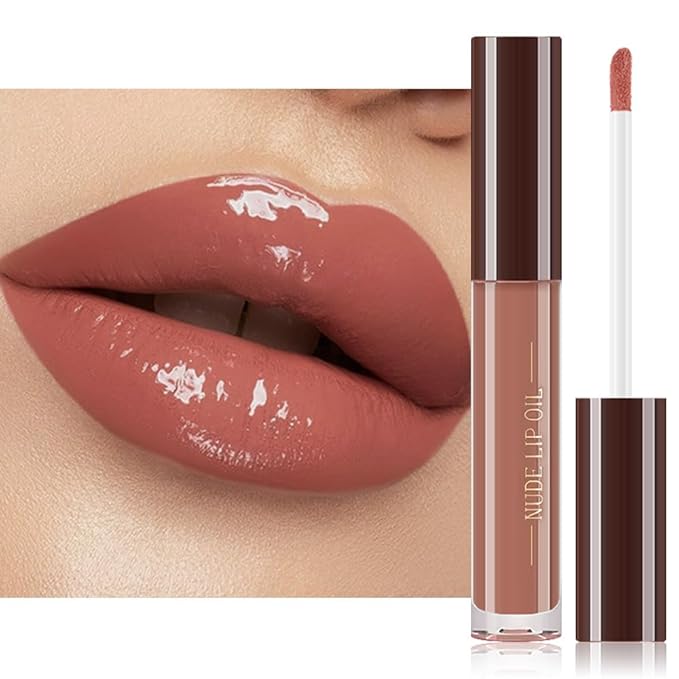 Hydrating Glow Lip Gloss Oil, Tinted Lip Plumper Lip Glosses Oil, Younger-Looking Lips Chocolate Scent, Non-Sticky Creamy Texture for Dry Lips, Brillo labial en aceite hidratante con brillo 05#