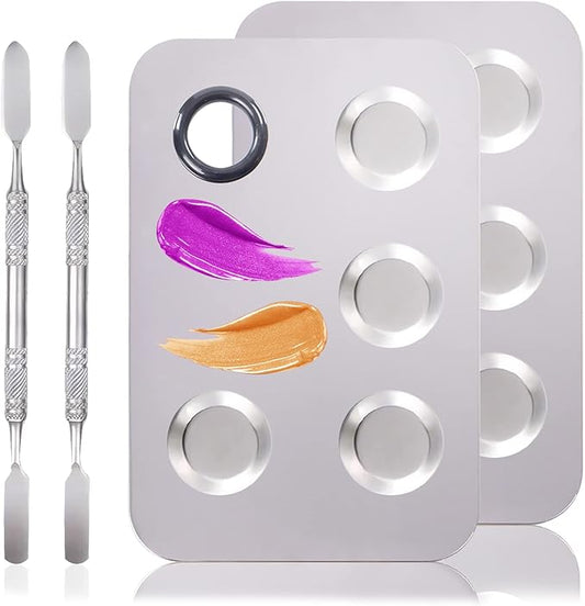 2 Sets Makeup Mixing Palette, Makeup Palette for Foundation, Stainless Steel Makeup Mixing Tray with Spatula for Mixing Eye Shadow Nail Art, Makeup Foundation Mixing Tray