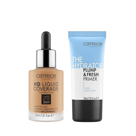 Catrice | HD Foundation 48 & The Hydrator Plump & Fresh Primer Bundle | Full Coverage Makeup | Vegan & Cruelty Free