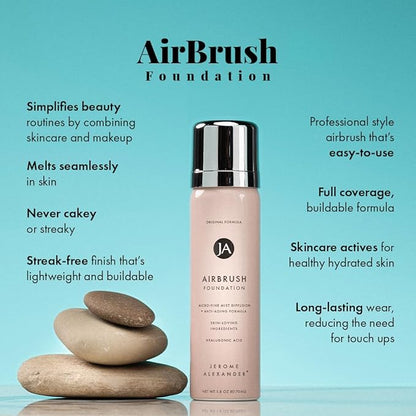 MagicMinerals AirBrush Foundation by Jerome Alexander – 2pc Set with Airbrush Foundation and Kabuki Brush - Spray Makeup with Anti-aging Ingredients for Smooth Radiant Skin - Warm Beige