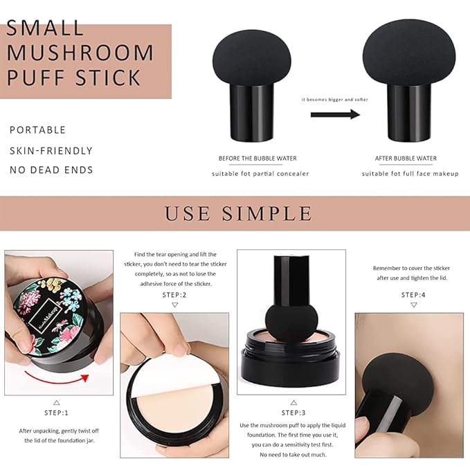 Mushroom Head Air Cushion BB Cream, Concealer Lasting Nude Makeup Moisturizing Pigment CC Liquid Foundation, Even Skin Tone Makeup Base Primer-Natural 2Pack