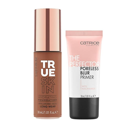 Catrice | True Skin Foundation 94 & The Perfector Poreless Blur Primer Bundle | Full Coverage Makeup | Vegan & Cruelty Free