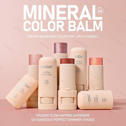 KYDA 3 Colors Mineral Color Balm, Buildable Shimmer Color for Lips and Cheeks, Broad spectrum SPF 35, Natural Shimmer Finish, Lightweight Blendable Creamy, Multiuse Blush Stick, Set B