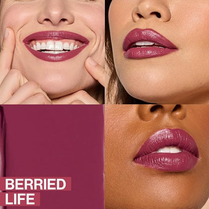 wet n wild Mega Last Rich Satin Lip Color, Rich Creamy Color with Satin Finish, Infused with Vitamin E & Moisturizing Argan Oil, Lightweight, Silky-Smooth, Vegan & Cruelty-Free - Berried Life