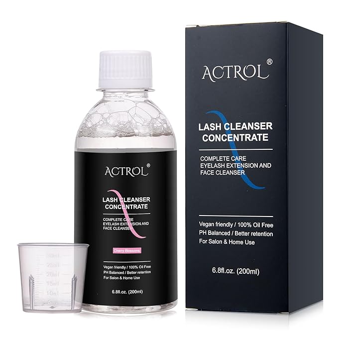Eyelash Cleanser Concentrate 200ml Cherry Blossoms Professional Lash Shampoo Foaming Cleanser DIY Paraben & Sulfate Free Non-lrritating Wash for Extensions Lashes with Salon Home Care-Makes 20 Bottles