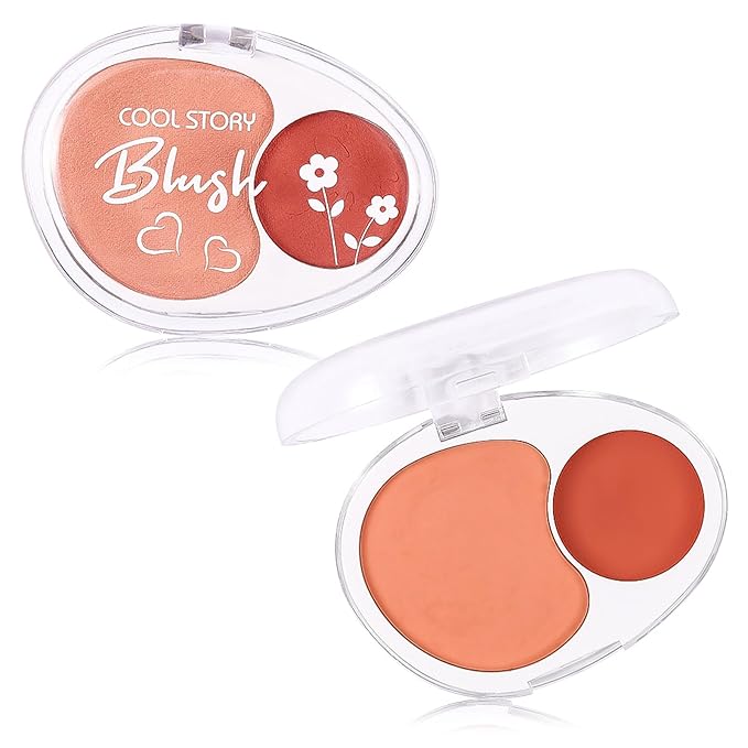 Dual-Tone Face Blush Palette for Cheeks - Waterproof, Long-Lasting, Satin Finish, Creamy Texture, Sculpting, All Skin Tones, Squalane, Highlighting, for Home, Travel, Makeup 2 Tone Tint 7#