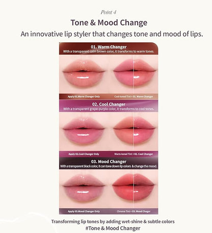 Heart Percent Dote On Mood Top Coating Lip Plumper, High-Shine Glossy Finish Cool to Warm Tone Changing Lip Gloss 01. Warm Changer