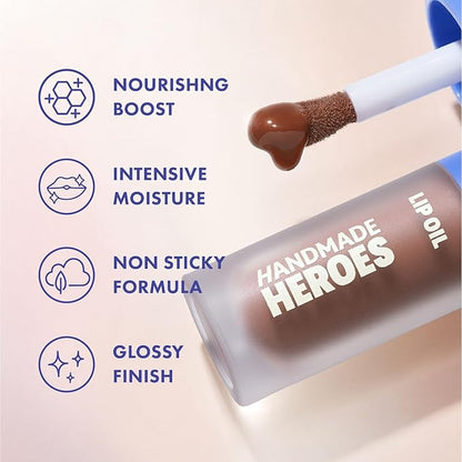 Handmade Heroes 100% Natural Vegan Lip Oil with Squalane Non-Sticky Lip Gloss Moisturizing, Shiny, Nourishing Korean Lip Gloss - Caramel Chestnut