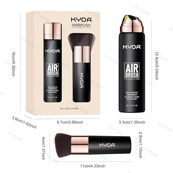 KYDA AirBrush Foundation Spray, Lasting Matte Foundation, Lightweight Cover, Smooth Blendable, Moisturizing Makeup Primer with Soft Brush Applicator-#120 Classic Ivory