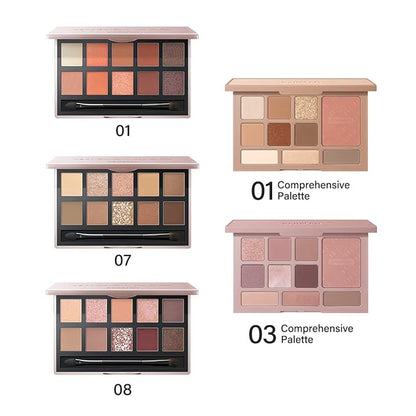 10 In 1 Color Eyeshadow Palette, Matte, Shimmer, Glitter Pigment Eye Shadow Blush Makeup Pallete, Neutral Nudes Pink Eye Makeup Palette with Mirror, 01.Sunset