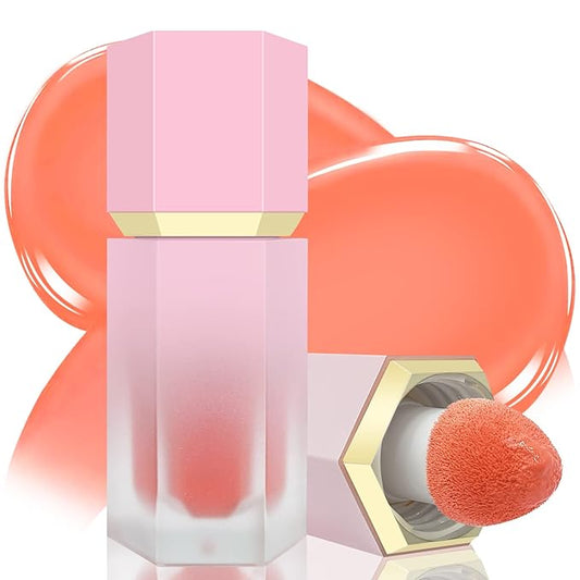 Liquid Blush for Cheeks, Soft Cream Blush with Cushion Applicator, Dewy Finish Matte Velvet Texture, High-Pigmented Blendable, Long-Wearing Rubor Makeup | #06 CHEERY-Peachy Pink