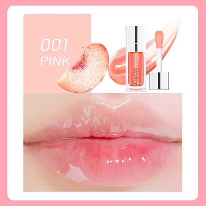 2 Set Lip Oil Hydrating Tinted Lip Balm, Plump Lip Gloss Lip Care Transparent Toot Lip Oil Tinted, Nourishing Repairing Lightening Lip Lines Lip Care Products (Pink/Cherry)