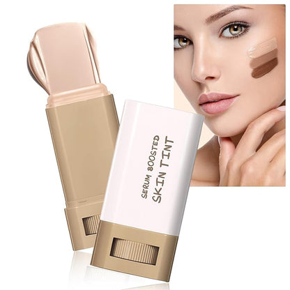Skin Tint Foundation Stick Beauty Balm Serum Boosted, Solid Tinted Moisturizing Contour Stick Foundation Primer for Women Face Makeup, Natural Finish Makeup Even Skin Tone (#4)