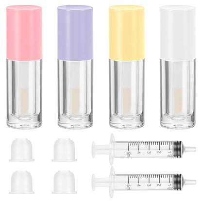 4Pcs Lip Gloss Tubes, 6ml Empty Lip Gloss Tubes with Wand Refillable Lip Gloss Containers with Rubber Stoppers Lip Balm Bottles for DIY Lipgloss (4 Colors)