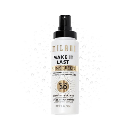 Milani Sunscreen Setting Spray + Primer, Make It Last Sunscreen for Face- SPF 30 UVA & UVB Protection Antioxidant Rich Formula for Broad Spectrum Protection, Prime + Set + Protect, 2.02Fl. Oz