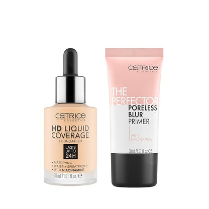 Catrice | HD Foundation 02 & The Perfector Poreless Blur Primer Bundle | Full Coverage Makeup | Vegan & Cruelty Free