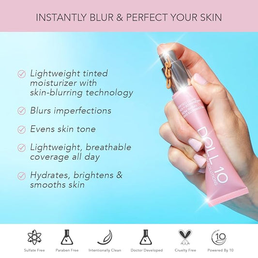 Doll 10 TCE Liquid Filter – CC Cream Foundation - Liquid Foundation - Lightweight Tinted Moisturizer & Skin Tint - Blurs Pores & Fine Lines - Vegan - Clean Makeup - [Light/Medium] - 30 Day Supply