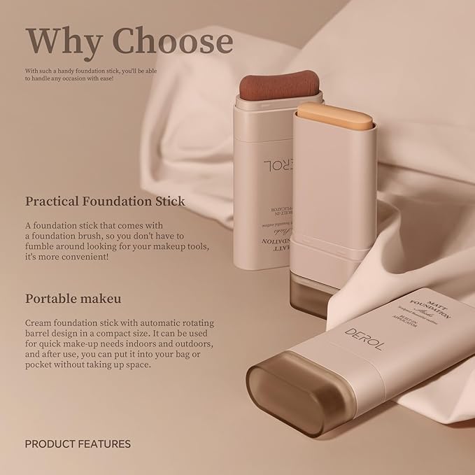 Foundation Stick, Built-in Foundation Brush, Contour Stick Makeup, Long-Lasting Waterproof Natural Velvet Matte