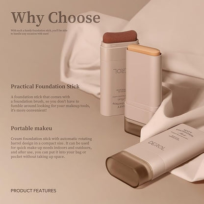 Foundation Stick, Built-in Foundation Brush, Contour Stick Makeup, Long-Lasting Waterproof Natural Velvet Matte