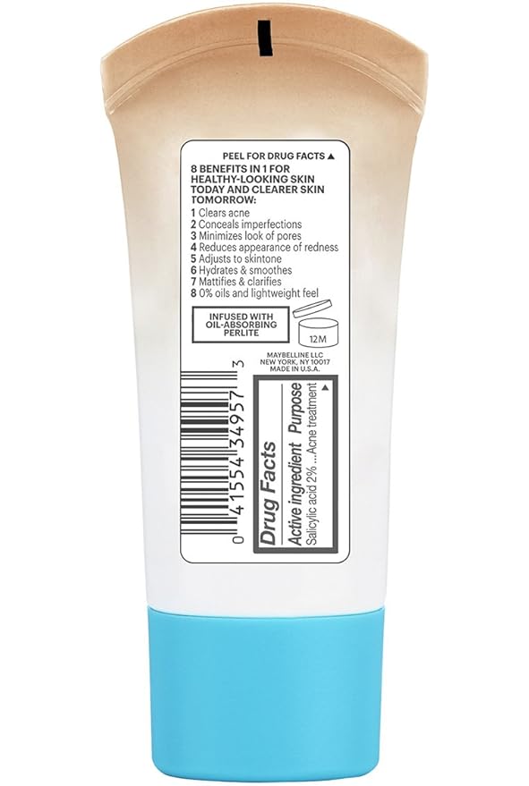 Maybelline Dream Pure Skin Clearing BB Cream, 8-in-1 Skin Perfecting Beauty Balm With 2% Salicylic Acid, Sheer Tint Coverage, Oil-Free, Medium, 1 Count (Pack of 2)