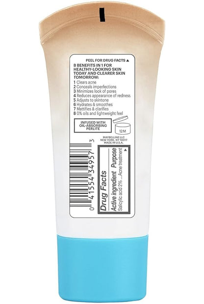 Maybelline Dream Pure Skin Clearing BB Cream, 8-in-1 Skin Perfecting Beauty Balm With 2% Salicylic Acid, Sheer Tint Coverage, Oil-Free, Medium, 1 Count (Pack of 2)