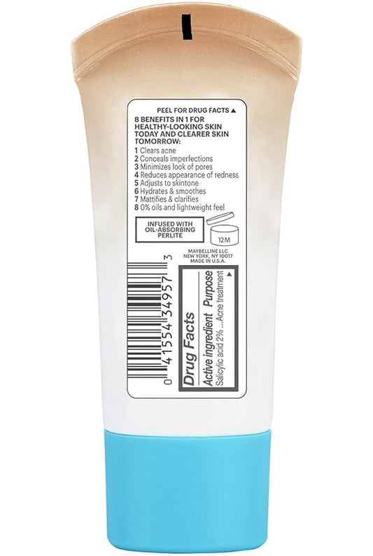 Maybelline Dream Pure Skin Clearing BB Cream, 8-in-1 Skin Perfecting Beauty Balm With 2% Salicylic Acid, Sheer Tint Coverage, Oil-Free, Medium, 1 Count (Pack of 2)