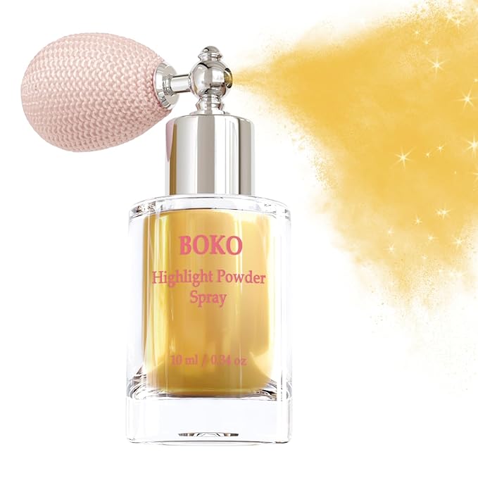 Boko Highlighter Powder Spray, Cosmetic Body Shimmer Spray High Gloss Diamond Glitter Makeup Sparkle Glitter Hairspray Christmas Rave Accessories for Women Face Paint Hair Clothes