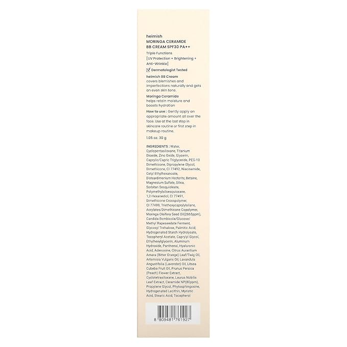 Moringa Ceramide BB Cream SPF 30 PA++ | 27 Light Tan | 1.87 fl oz / 53g