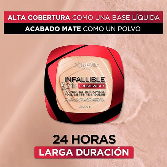 L'Oreal Paris Makeup Infallible Fresh Wear Foundation in a Powder, Up to 24H Wear, Waterproof, Linen, 0.31 oz.