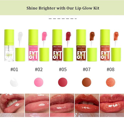 Lip Oil Pack- 5 Colors Tinted Lip Glow Oil Set Plumping Lip Oil Hydrating Transparent Moisturizing Lip Gloss Kit Gift for Girl Women Lip Makeup Care