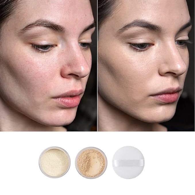2 Pack PHOERA Setting Powder,Control Oil Brighten Skin Color Cover Blemish Whitening Face Makeup Lasting,Velour Powder Puff (101 Translucent)