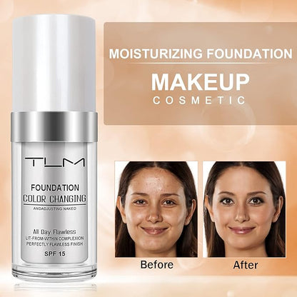TLM Color Changing Foundation Liquid Base, BB Cream Makeup Base Concealer Cover Moisturizing Fluid for all Skin Tone, 30 ml