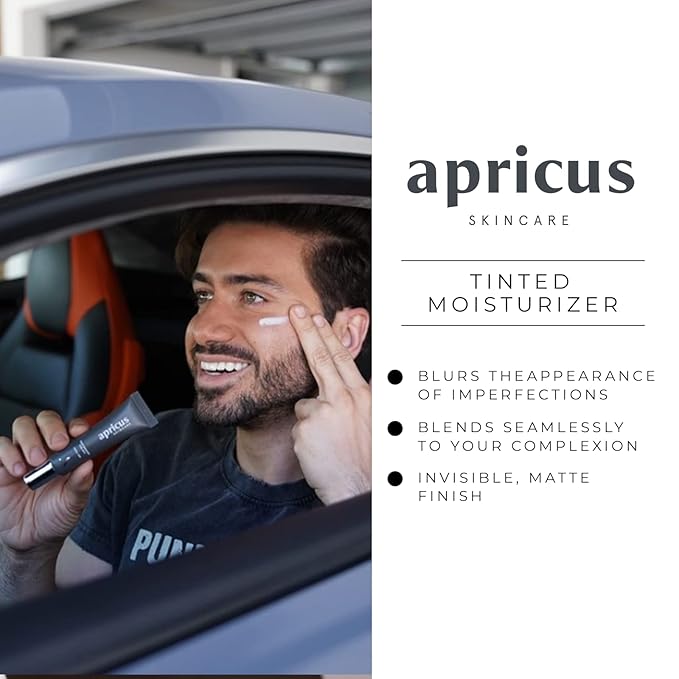 Tinted Moisturizer for Men by Apricus Skincare | Face Moisturizer Anti Aging and Anti-Redness | Dark Spot Concealer Cream and Redness Corrector | Matte Acne Face Moisturizer, 0.67 Oz, (Medium)