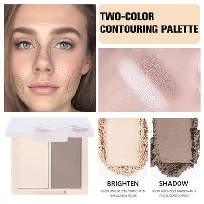 2-in-1 Contour & Blush Palette | Matte Silky Powder, No Fallout, Buildable Color, Universal Natural Makeup for Women (1#, 1 Count (Pack of 1))