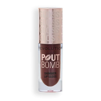 Revolution, Pout Bomb Shimmer Gloss, High-Shine Lip Gloss & Shimmer for Glossy Lips with Hyaluronic Acid & Sweet Vanilla Scent, Chocolate Sparkle, 0.15 Oz
