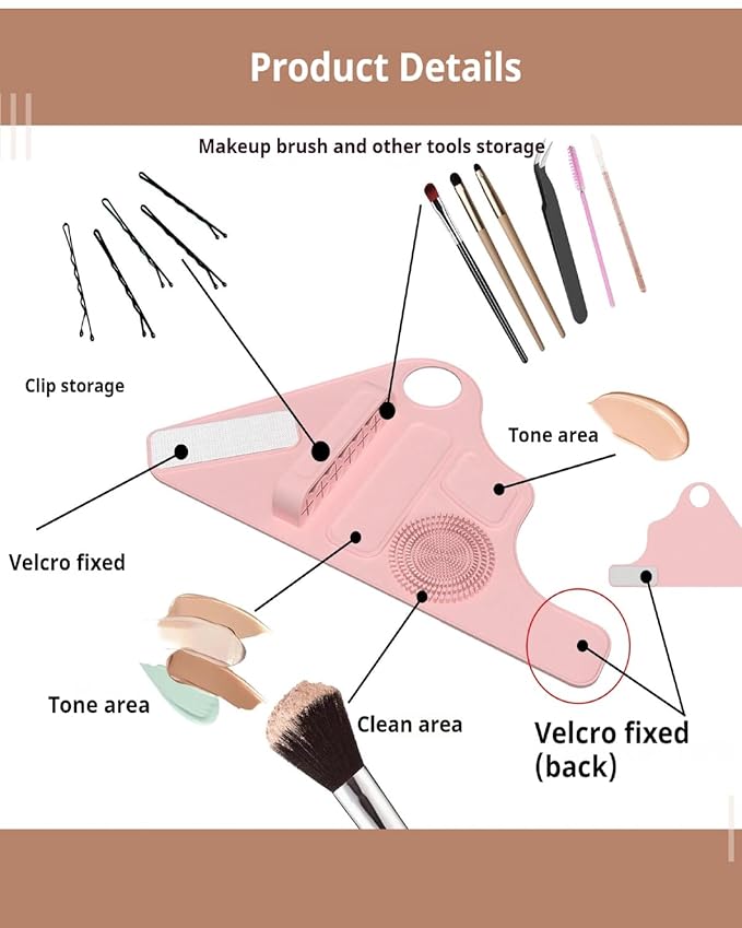 Makeup Mixing Palette Wrist Strap with Makeup Brush Storage & Silicone Mixing Tray