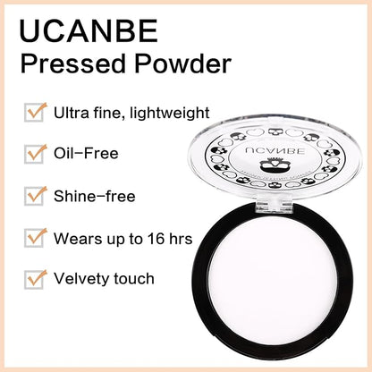 UCANBE White Pressed Setting Powder for Special Effects & Halloween Makeup, Translucent Matte Finishing Powder, Baking White Face Powder for Long Lasting Coverage, Portable Compact