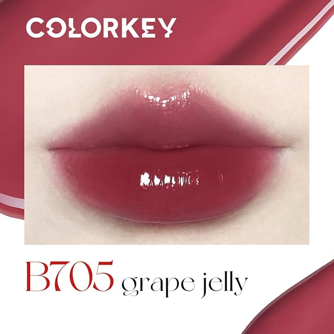 COLORKEY Lip Gloss Mirror Series, Hydrating Lip Gloss with Essential oil, High Shine Glossy Lip Tint, Hydrated & Fuller-looking Lips, Long-Lasting Liquid Lipstick (B705 Grape jelly)