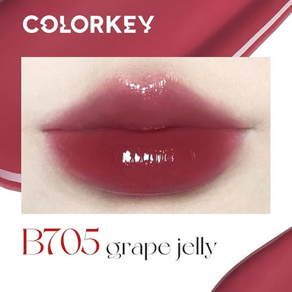 COLORKEY Lip Gloss Mirror Series, Hydrating Lip Gloss with Essential oil, High Shine Glossy Lip Tint, Hydrated & Fuller-looking Lips, Long-Lasting Liquid Lipstick (B705 Grape jelly)