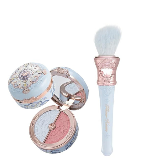 Flower Knows Butterfly Cloud Collar Rouge Box Highlighting & Blush Duo Powder 02 Seaborne Moon+Butterfly Cloud Collar Angled Powder Brush Pearly Moonlight