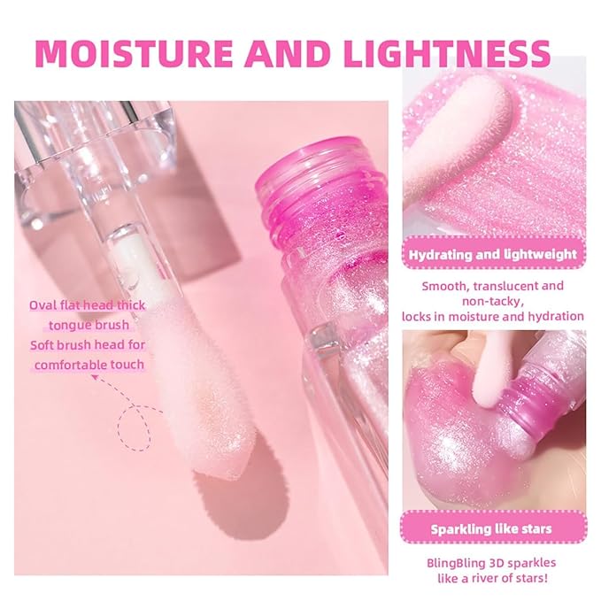 Magic Color Changing Lip Oil Ph, Glitter Lip Gloss, Upgraded Big Brush Head Moisturizing Lip Oil Long Lasting Nourishing Lip Glow Oil Non-Sticky Primer Lip Tint (# 06, 0.3 Oz)