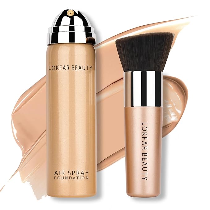 AirBrush Foundation Spray, Silky Mist Spray Makeup Kit with Brush, Full Coverage Foundation for Smooth Radiant Finish, Formula Breathable Lightweight Hydrating | #03 Warm Peach