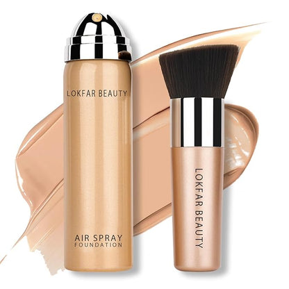 AirBrush Foundation Spray, Silky Mist Spray Makeup Kit with Brush, Full Coverage Foundation for Smooth Radiant Finish, Formula Breathable Lightweight Hydrating | #03 Warm Peach