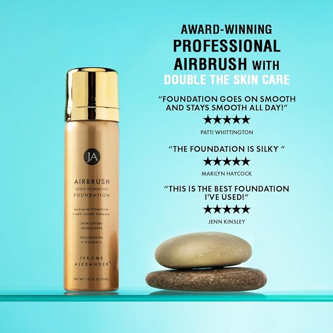 Jerome Alexander Airbrush Foundation Ultra Hydrating, Spray Foundation Makeup with 2x the Active Ingredients, Ultra-Light, Buildable, Full Coverage Formula (Warm Medium)