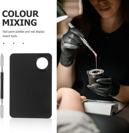 2pcs Set Artist Mixing Makeup Palette Foundation Spatula Makeup Foundation Color Mixing Pallet Nail Palette Nail Art Nail Polish Makeup Tray Nail Kit Stainless Steel Blender