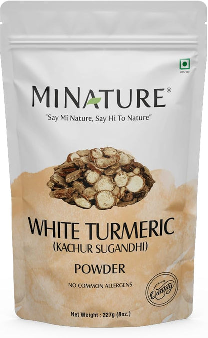 White Turmeric Powder by mi Nature | Kachur, Curcuma zeodaria,Poolankilangu| 227g(8 oz) (0.5 lb) | Does not Stain | White Turmeric for face and Skin | 100% Natural| from India