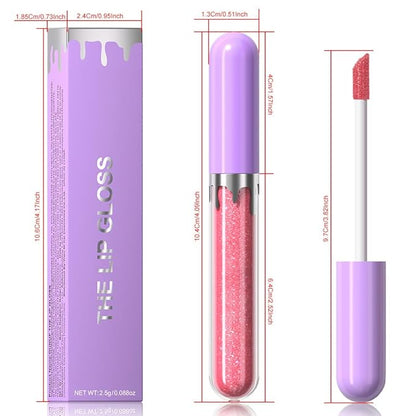 Glitter Liquid Lip Gloss,Rose Pink Shimmer Lipstick, Waterproof Shimmer Lip Stain Lip Glaze, High Shine Long Lasting Shiny Lip Color Makeup 11#